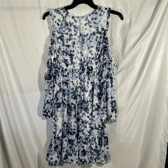 NEW Eliza J [‎ PLUS 16W ] Leopard Print Cold-Shoulder A-line Dress in White - Picture 12 of 16